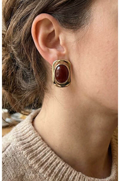 Clariss Brown Color Square Model Vintage Women's Earrings