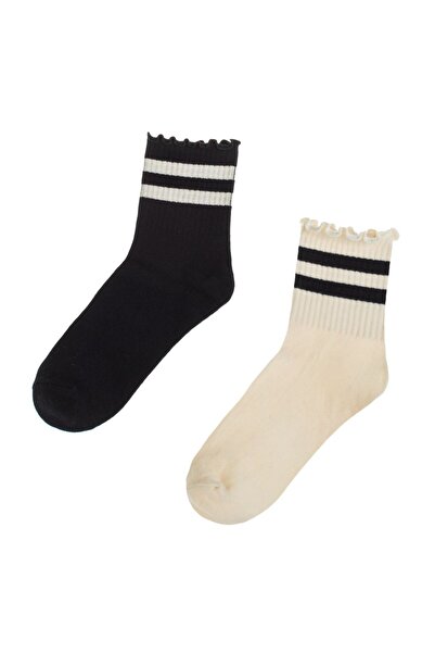 OEM Șosete sport pentru femei, model dungi, negru, set 2 perechi, mărimea 36-...