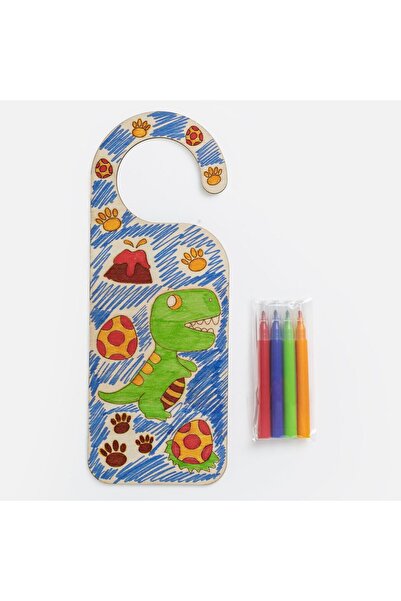 OEM Set Creativ Placuta de Usa Dinozaur din Lemn & 4 Markere - 5 Buc