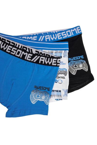 OEM Set Boxeri Alb Ciel Negru cu Model Gamer pentru Copii - 3 perechi 8-10 Ani