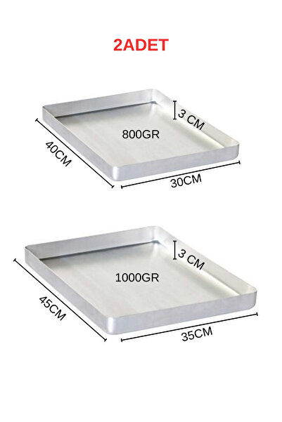 Albergio Set of 2 Aluminum Baklava Trays 30X40 and 35X45 cm 800-1000 Gr