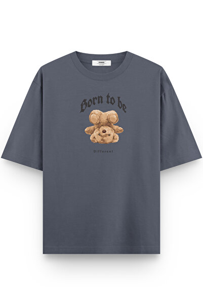 Overoz Teddy Bear Born to Be Different Printed Half Oversized Smoked T-Shirt ...