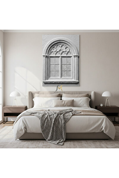 Mondesin Kanvas Tablo Salon Pencere Kare Alçı Doku Efektli Bohem Kanvas Tablo