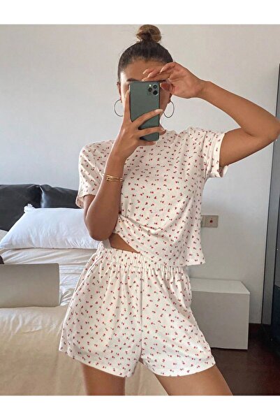 LORYSİMA Kadın Çiçek Desenli Şortlu Pijama Takımı Yazlık Kısa Kollu Rahat Ev ...
