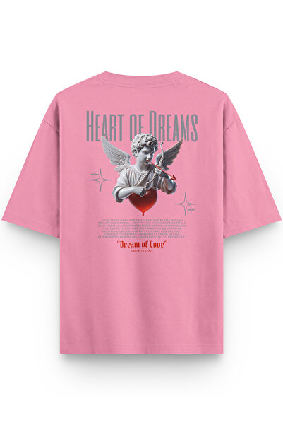 Overoz Melek Heart of Dreams Sırt Printed Yarı Oversized Pink T-Shirt 1195