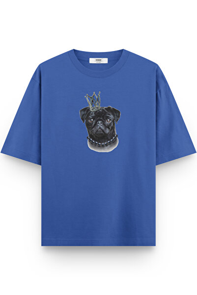 Overoz Dog Printed Half Oversized Blue T-Shirt 1021