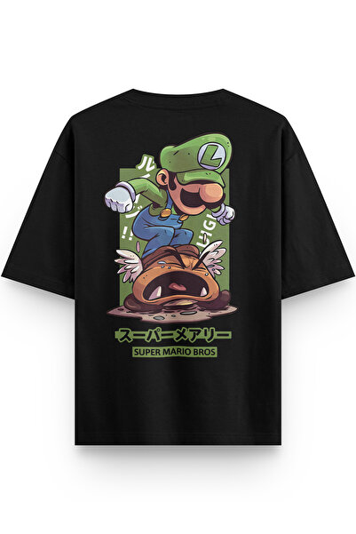 Overoz Super Back Printed Half Oversized Back Black Tshirt 1390