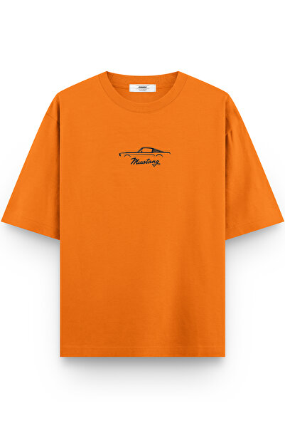 Overoz تي شيرت كلاسيكي للسيارات فورد موستانج مطبوع نصف كبير الحجم باللون البر...