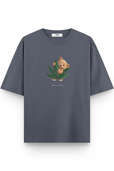 Overoz Teddy Bear Stay High Printed Half Oversized Smoked T-Shirt 1069
