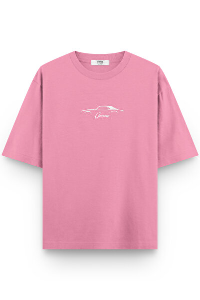 Overoz Camaro Classic Car Printed Semi Oversized Pink T-Shirt 1092
