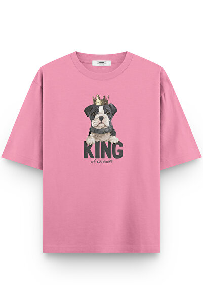 Overoz King Köpek Printed Half Oversized Pink T-Shirt 1033
