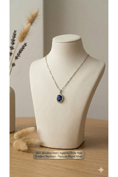 staınless steel Safir taşlı oval gümüş kaplama çelik bileklik