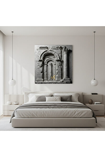 Mondesin Kanvas Tablo Salon Antik Kent Kare Alçı Doku Efektli Bohem Kanvas Tablo