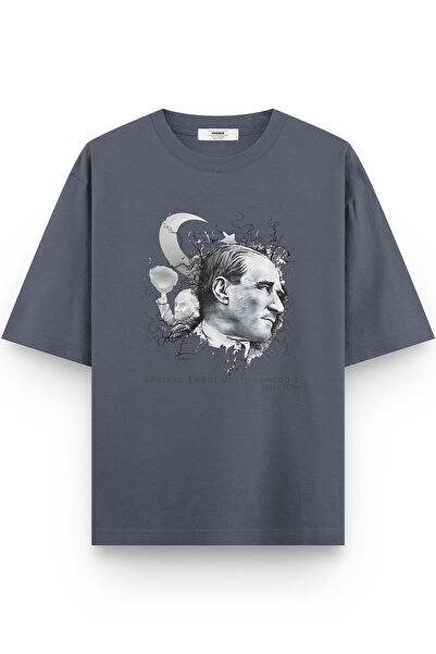 Overoz Atatürk Printed Yarı Oversized Smoked T-Shirt 1236