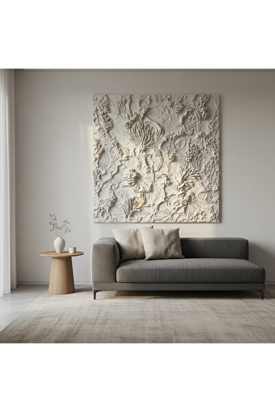 Mondesin Kanvas Tablo Salon Kır Çiçekleri Kare Alçı Doku Efektli Bohem Kanvas...