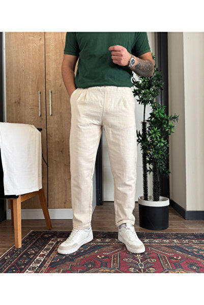 blucombin بنطلون هام كتان كاروت فيت