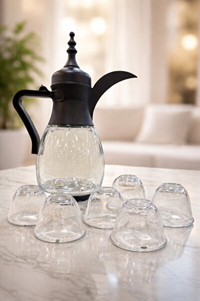 China Glass coffee pot with a black lid and 6 cups – the elegance of Arabian ...