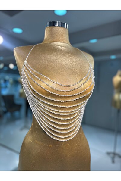 sanem moda إكسسوار للصدر والظهر مصنوع يدويًا بتفاصيل من اللؤلؤ - تصميم خاص لف...