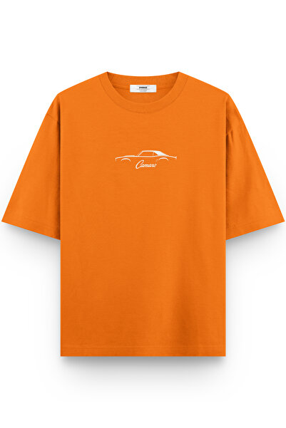 Overoz Camaro Classic Car Printed Semi Oversized Orange T-Shirt 1092