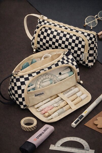 GlassySKY متعدد الأقسام طالب/مكتب المواد/المكياج سعة كبيرة مثلث نافذة القماش ...