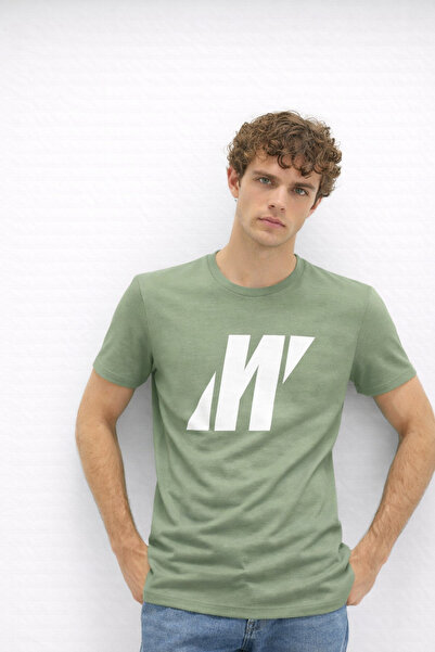 Mavi erkek yazlık logo baskılı penye kumaş pamuklu kısa kollu tişört