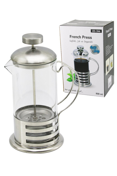 Go İthalat French Press Kahve Demliği Cam Bitki Çayı Demleme Bardağı 800ml Me...