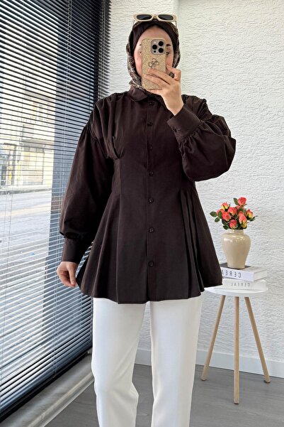 RFK Butik Women's Premium Shirt Tunic with Pen Detail - Brown