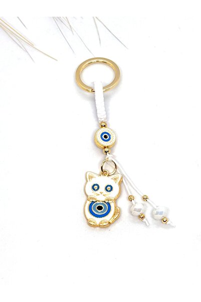 Azrua Beli mačka Metal Privezak za ključeve, Sreća Privezak za ključeve, Meta...