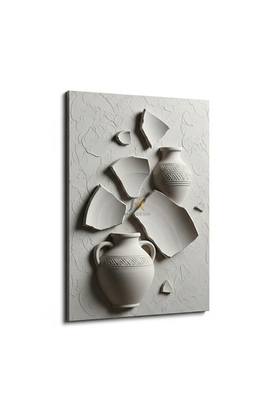 Mondesin Kanvas Tablo Salon Kırık Testi Alçı Doku Efektli Bohem Kanvas Tablo