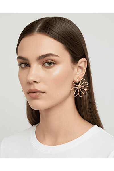 FM Zamak Brass Plated, Steel Tipped Gold Color Big Floral Print Women Earring...