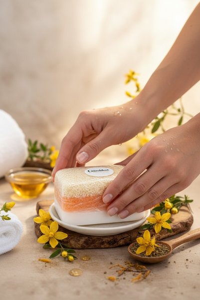 Güzeldost St. John's Wort Oil Pumpkin Fiber Soap |   Natural Peeling & Purifying Care
