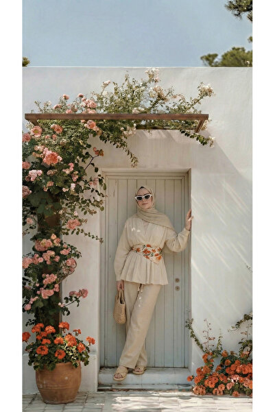 TKT Ženska bež Lan muslina Palazzo pantalone pogodna za nošenje sa hidžabom, ...