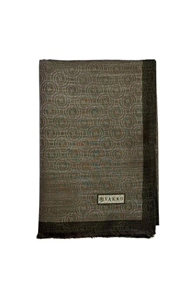 Vakko Pamuk İpek Monogram Şal 041728-Koyu Haki