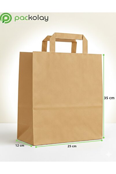 PACKOLAY Flat Strappy Kraft Paper Bag 25X12X35 cm – Natural Brown, Durable, U...