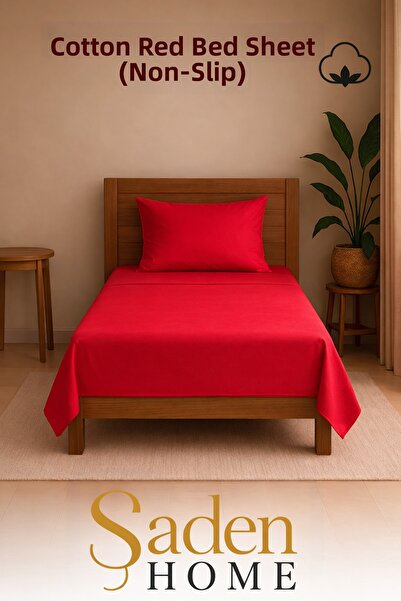 SADEN HOME ملاءة سرير حمراء لشخص واحد قطن قطعة مقاس 160×240 سم