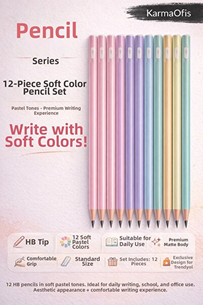KarmaOfis 12-Piece Soft Pastel Pencil Set – Hb Lead, Premium Matte Body, Colo...
