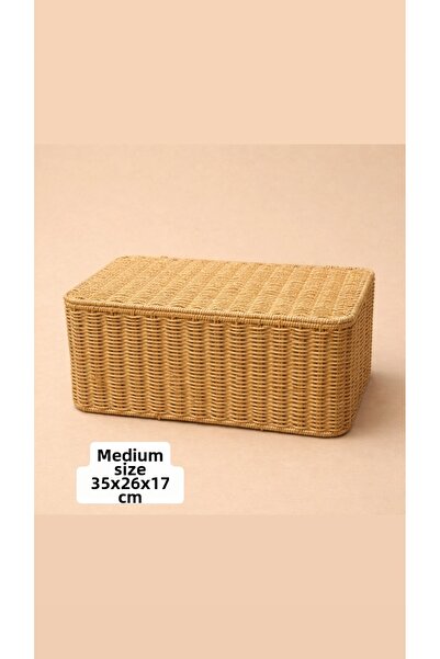 LEONEV سلة مستطيلة بغطاء من الخيزران