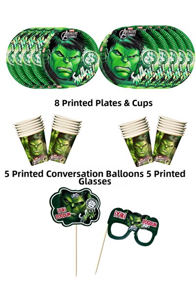 HAPPYLOOPPARTY Printed Plates for 8 Persons, Cups & 5 Talking Bubbles & Glass...