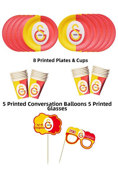 HAPPYLOOPPARTY مجموعة أطباق وأكواب صفراء وحمراء تتسع لـ مطبوع أشخاص، بالإضافة...