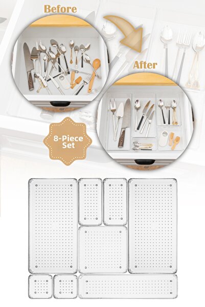 Vienev منظم أدراج شفاف متعدد الوظائف مكون من 8 قطع