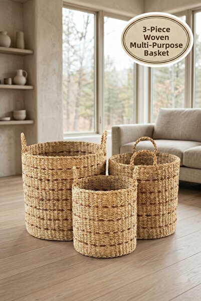 Morlay Terra Σετ Με χερούλι Αυθεντικών Ψάθινων Καλαθιών 3-τεμαχίων, Οργανωτής...