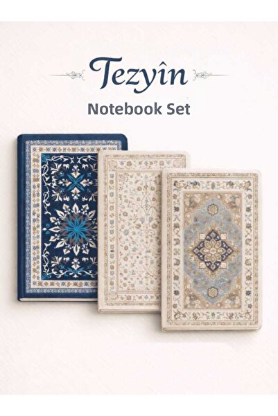 Hobbi Tasarım Set de caiete triple cu model etnic Tezyin cu dungi A5