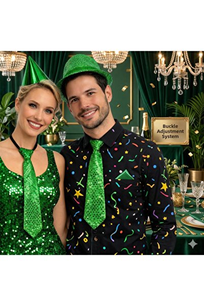 Samur Cravată de petrecere strălucitoare cu paiete de culoare verde 33 cm