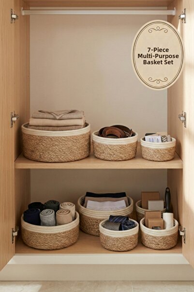 Morlay Комплект от 7 тъкани кошници Terra с бордюри, органайзер за чекмеджета...