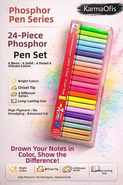 KarmaOfis 24-Piece Highlighter Pen Set – Neon, Pastel, Glittery & Vibrant Colors