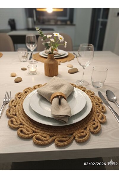AZR HOME DESİGN Natural Jute Rope Handmade 1Pc Supla Placemat I Decor Present...