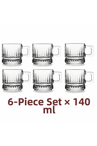 France Home Set of 6 Glass Coffee Cups, Espresso Cup Set 140 ml Glass Mug wit...