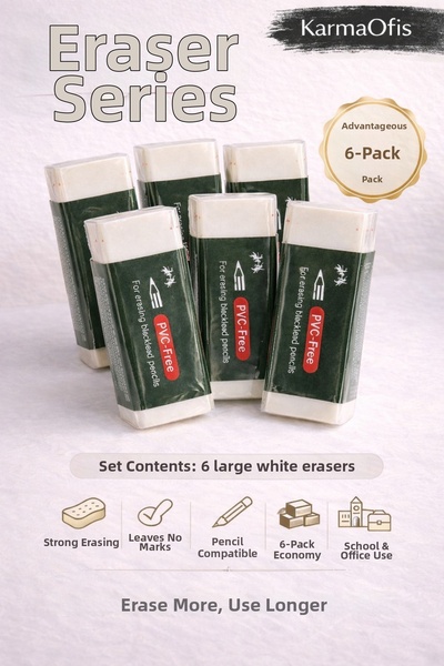 KarmaOfis مجموعة ممحاة بيضاء كبيرة الحجم مكونة من 6 قطع - ممحاة قوية، لا تترك...