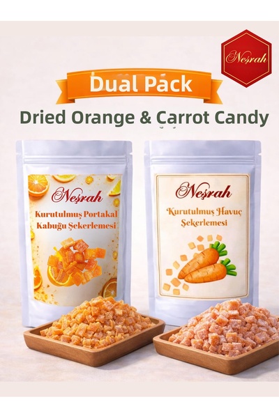 NEŞRAH حلوى قشر البرتقال المجفف وحلوى الجزر 100 جرام × 2 عبوة (خليط الكيك وال...