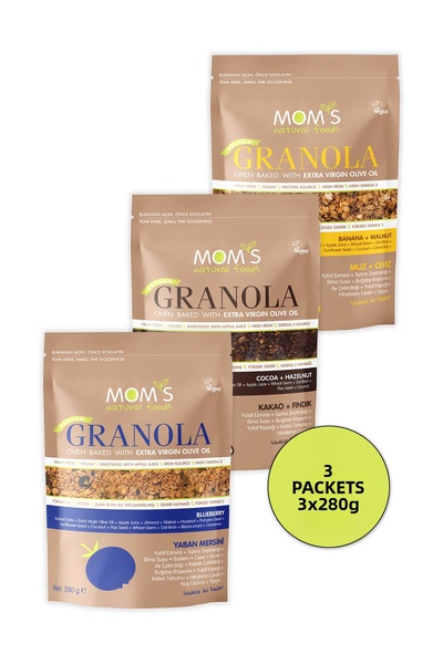 Mom's Natural Foods 3 عبوات جرانولا موز-جوز 280 جرام / توت بري 280 جرام / كاك...